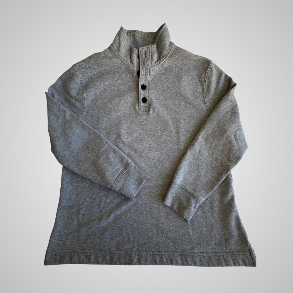 J. Crew Authentic Fleece Mens Cozy L Gray Henley Mock Neck Pullover Sweatshirt